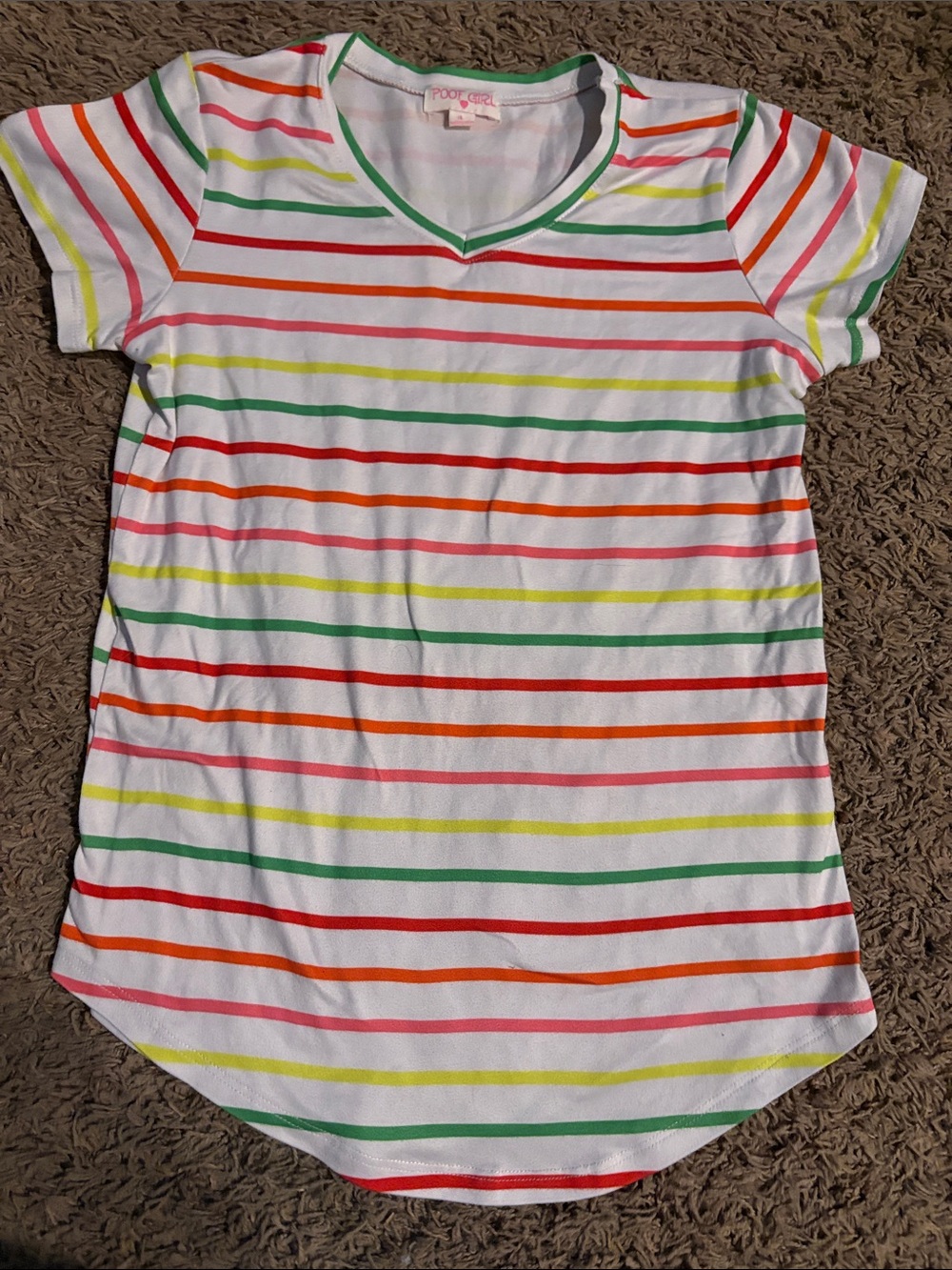 Pocket Girl Kids' Rainbow Stripe Short Sleeve Tee - White/Multi